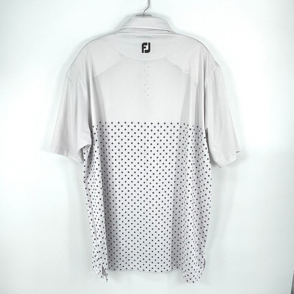 FootJoy Mens XL White Geometric Print Short Sleeve Golf‎ Polo Shirt 88112S-L SA2 - Picture 8 of 9